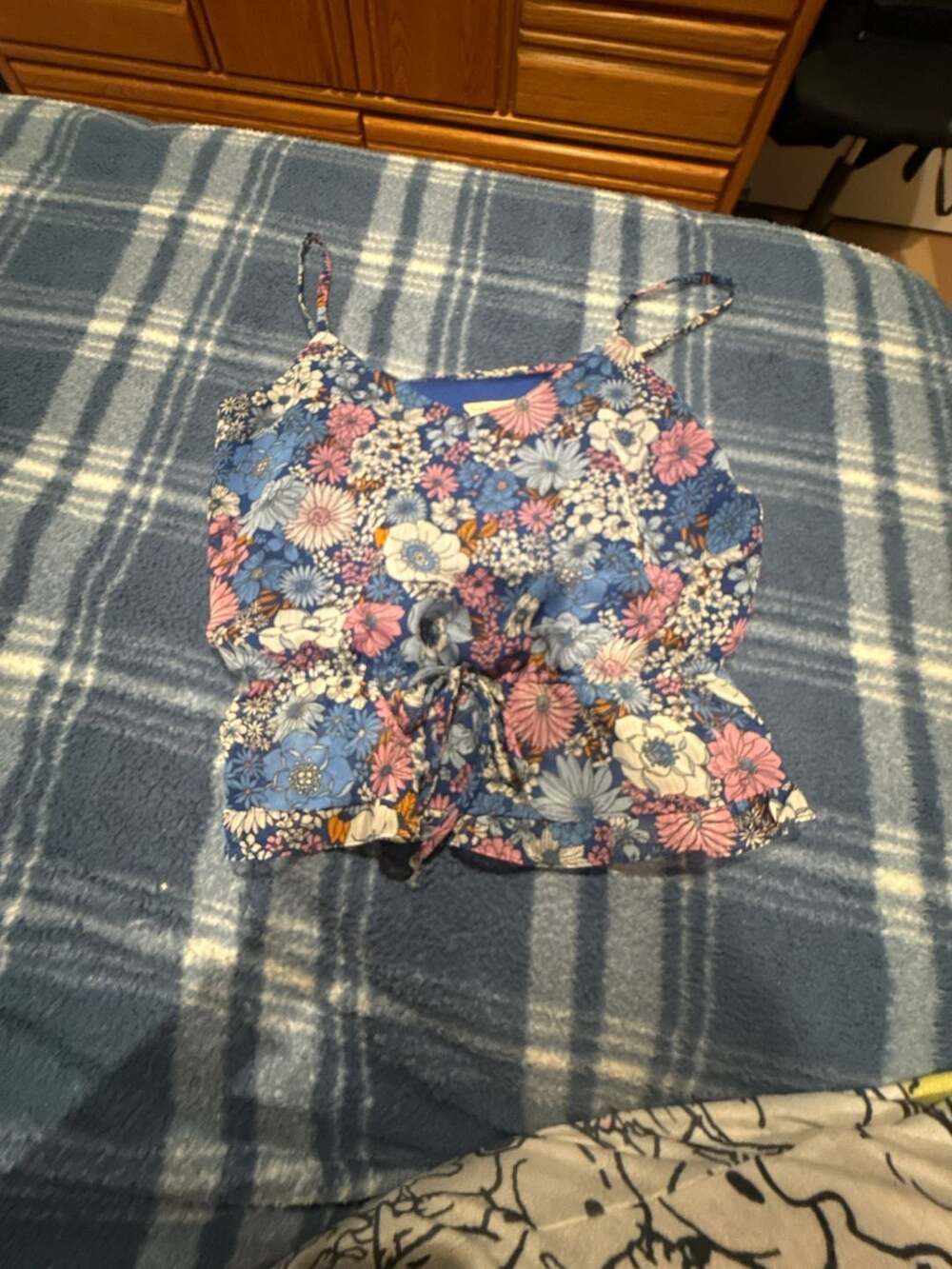 The General Good Women's Blue Floral Spaghetti Strap Tie-Waist Peplum Cami Top